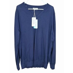 Falconeri Men's 100% Cashmere Ultrafine V-Neck Sweater Navy 4XL Luxe Italian